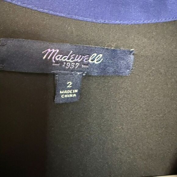 MADEWELL Silk Cinema Dress Women 2 Blue Lined Pockets Collard‎ Preppy Office - Picture 3 of 9
